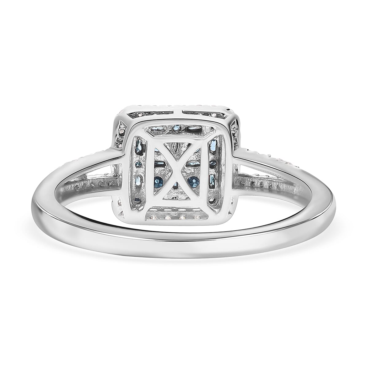 Blue and White Diamond 0.50 ctw Ring in Platinum Over Sterling Silver (Size 10.0)