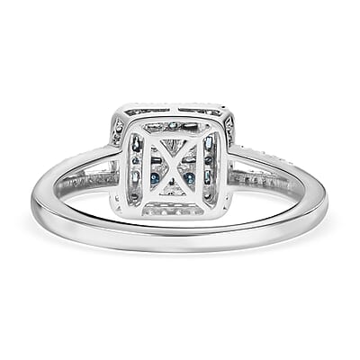 Blue and White Diamond 0.50 ctw Ring in Platinum Over Sterling Silver (Size 10.0)