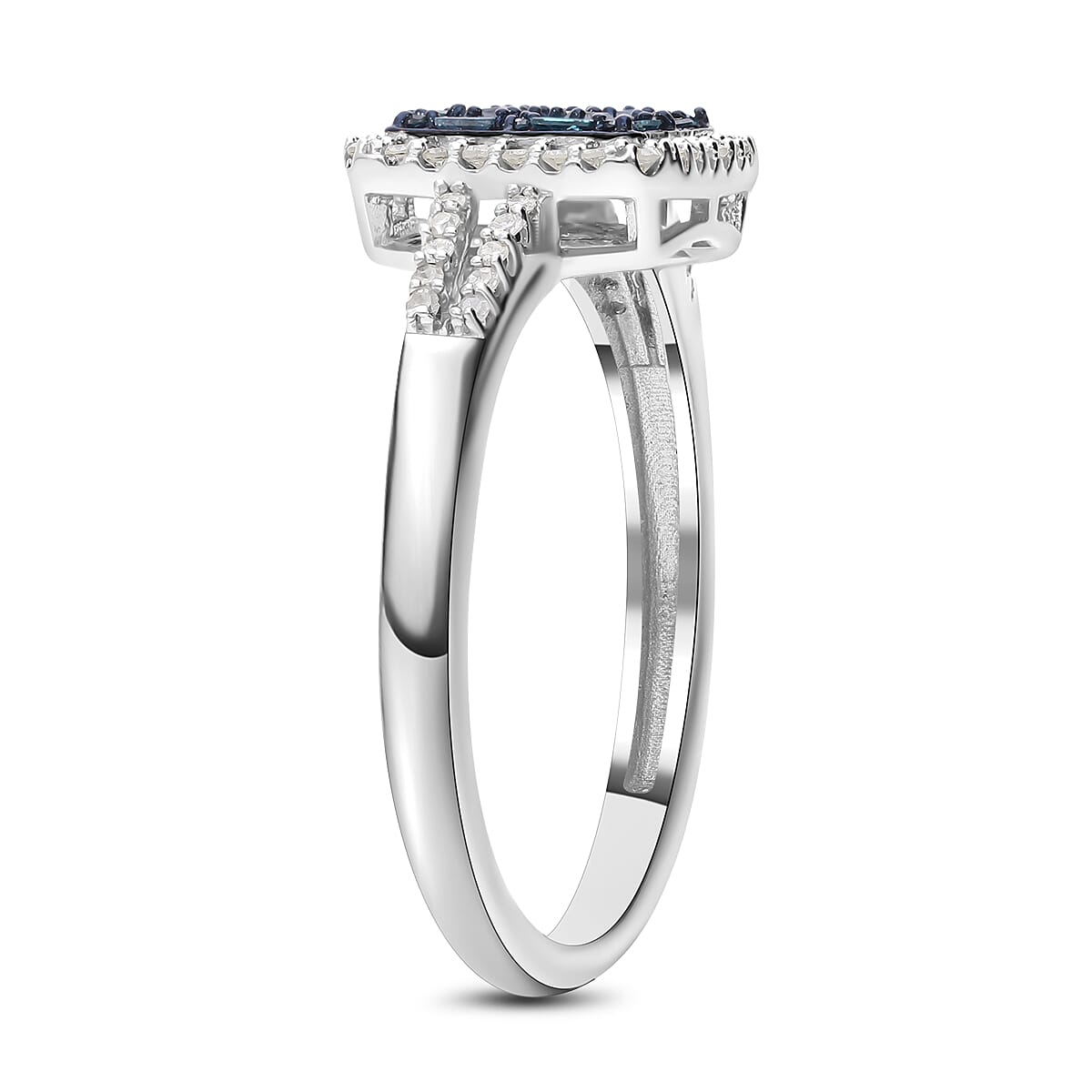 Blue and White Diamond 0.50 ctw Ring in Platinum Over Sterling Silver (Size 10.0)