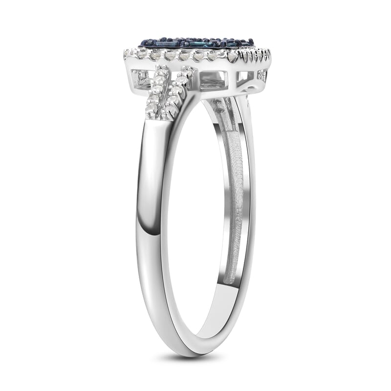 Blue and White Diamond 0.50 ctw Ring in Platinum Over Sterling Silver (Size 10.0)