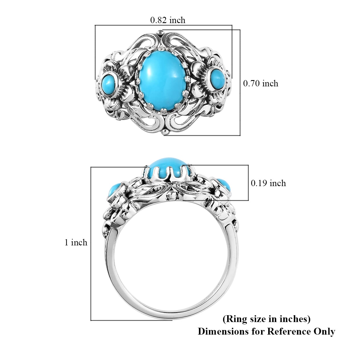 Artisan Crafted Premium Sleeping Beauty Turquoise Floral Ring in Sterling Silver (Size 10.0) (Del. in 3-5 Days) 1.75 ctw image number 5