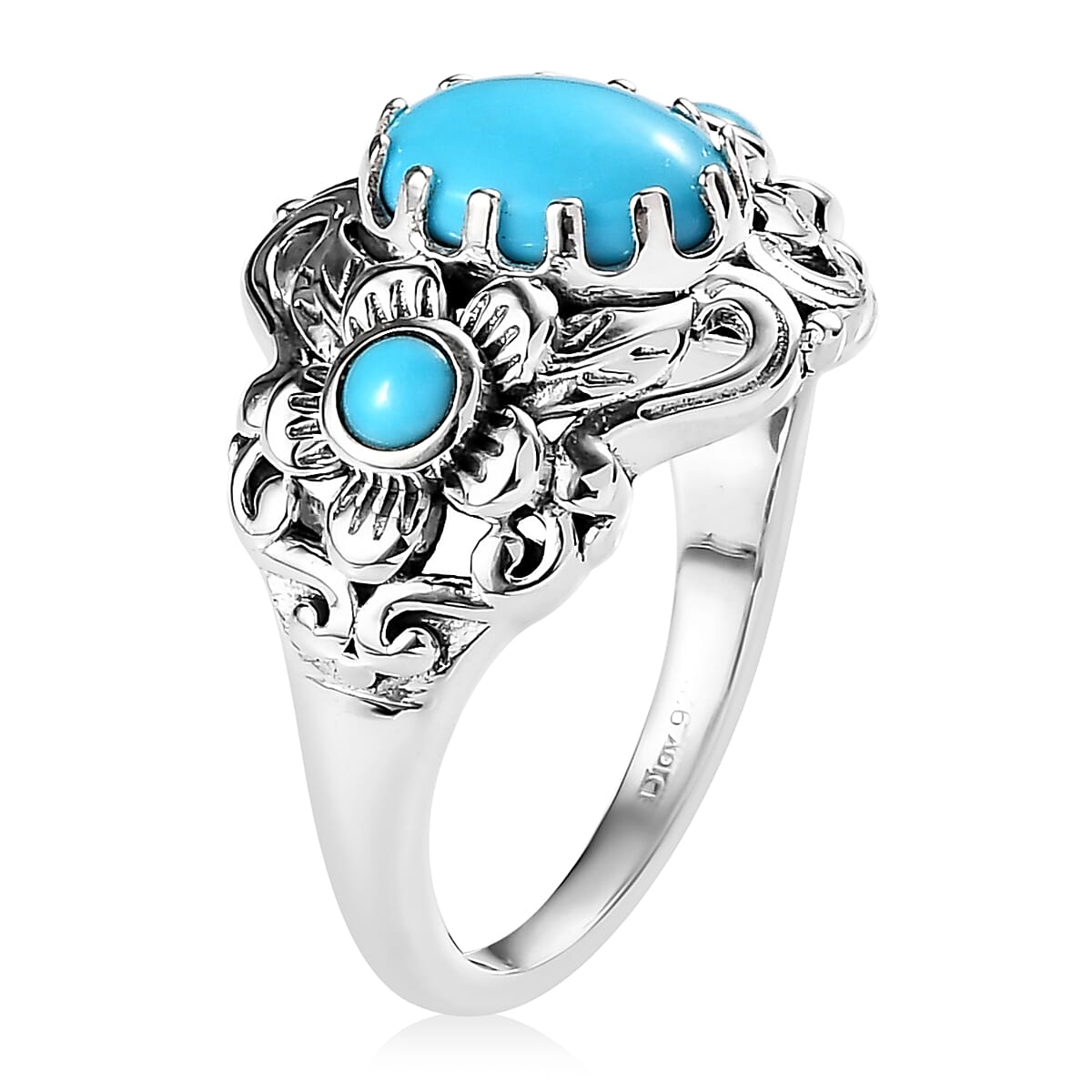 Artisan Crafted Premium Sleeping Beauty Turquoise Floral Ring in Sterling Silver (Size 8.0) 1.75 ctw image number 3