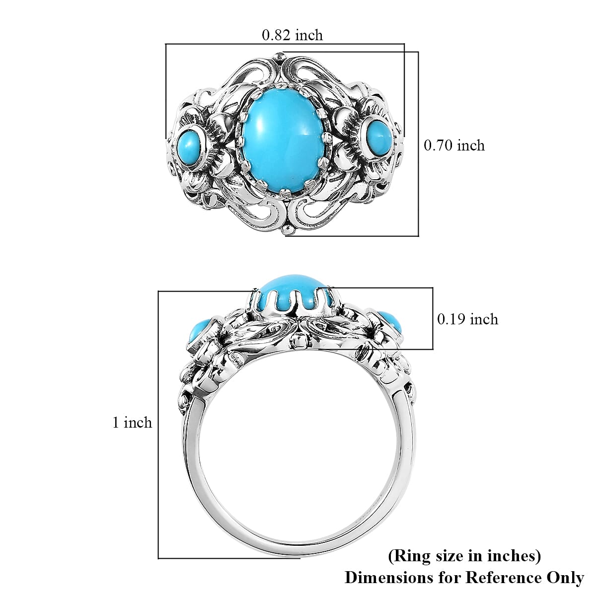 Artisan Crafted Premium Sleeping Beauty Turquoise Floral Ring in Sterling Silver (Size 8.0) 1.75 ctw image number 5