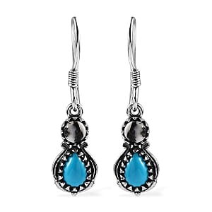 Artisan Crafted Premium Sleeping Beauty Turquoise and White Buffalo Dangle Earrings in Sterling Silver 2.20 ctw