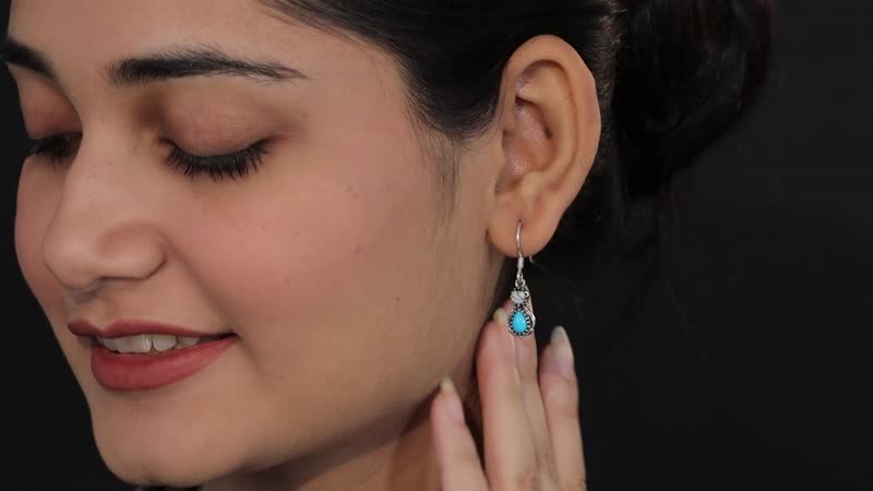 Artisan Crafted Premium Sleeping Beauty Turquoise and White Buffalo Dangle Earrings in Sterling Silver 2.20 ctw