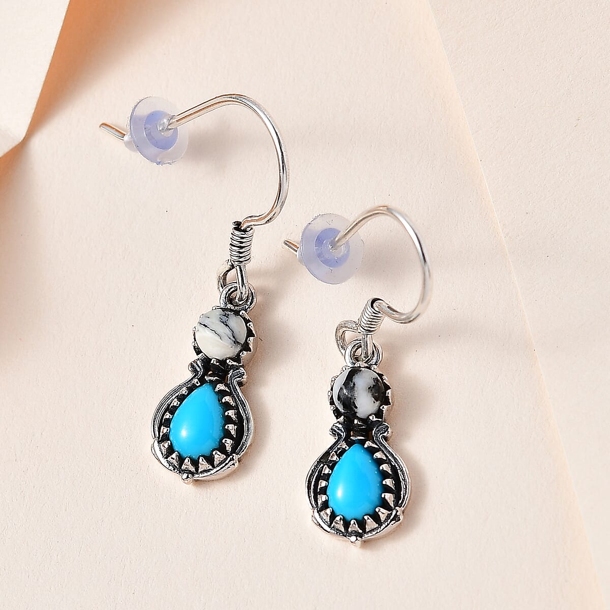 Artisan Crafted Premium Sleeping Beauty Turquoise and White Buffalo Dangle Earrings in Sterling Silver 2.20 ctw image number 1