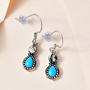 Artisan Crafted Premium Sleeping Beauty Turquoise and White Buffalo Dangle Earrings in Sterling Silver 2.20 ctw