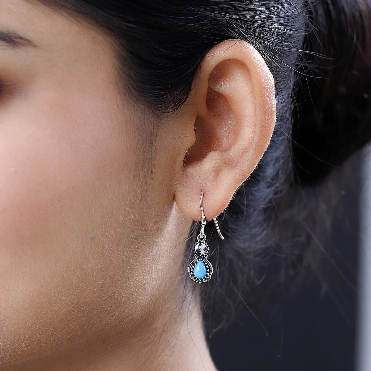 Artisan Crafted Premium Sleeping Beauty Turquoise and White Buffalo Dangle Earrings in Sterling Silver 2.20 ctw image number 2