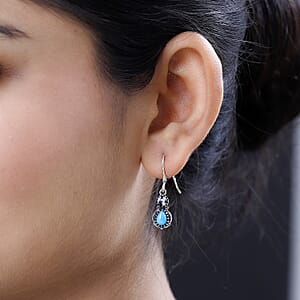 Artisan Crafted Premium Sleeping Beauty Turquoise and White Buffalo Dangle Earrings in Sterling Silver 2.20 ctw