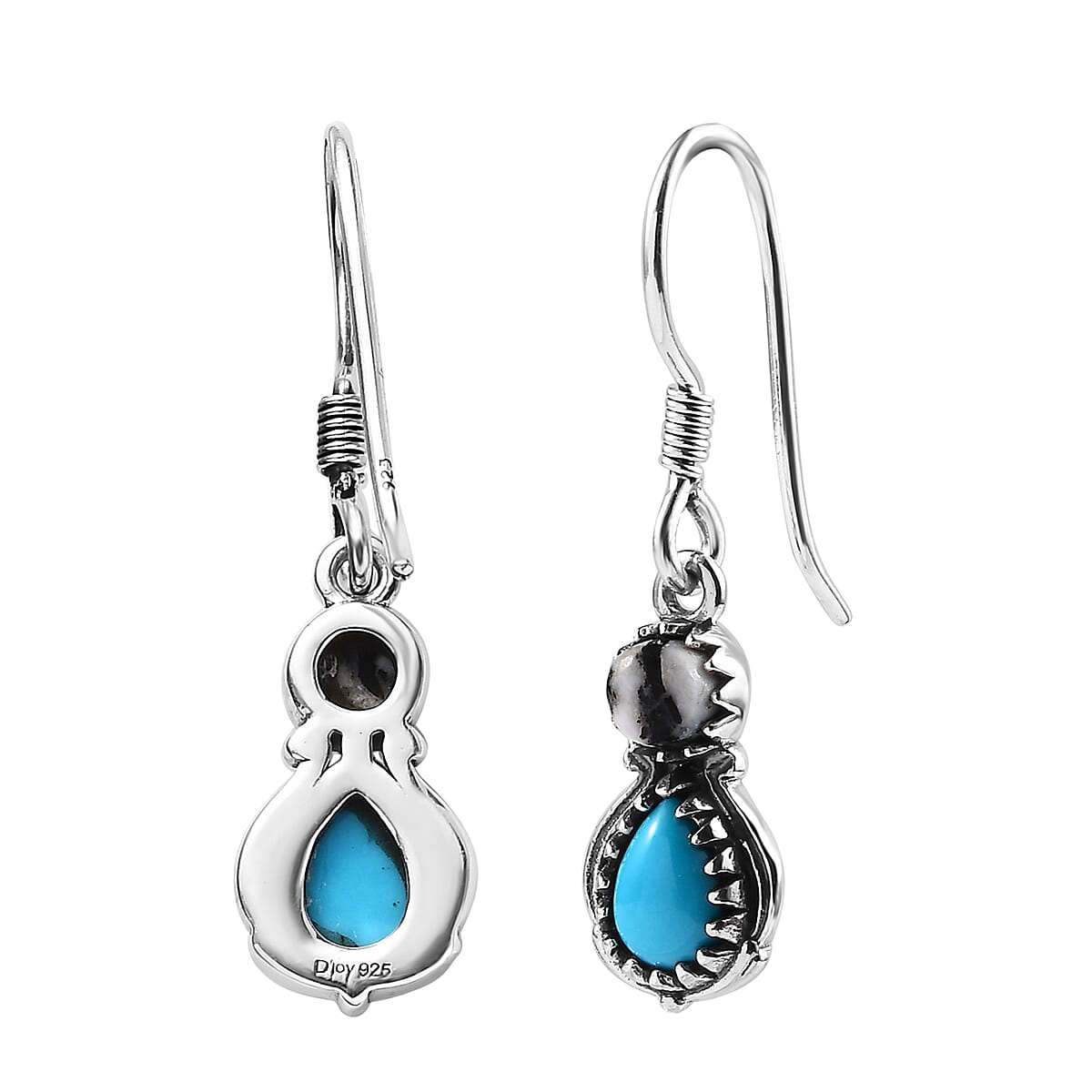 Artisan Crafted Premium Sleeping Beauty Turquoise and White Buffalo Dangle Earrings in Sterling Silver 2.20 ctw image number 3