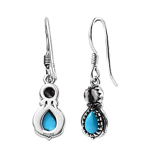 Artisan Crafted Premium Sleeping Beauty Turquoise and White Buffalo Dangle Earrings in Sterling Silver 2.20 ctw