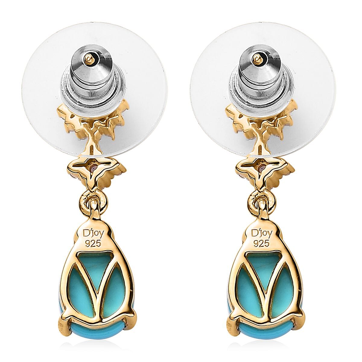 D'Joy Premium Sleeping Beauty Turquoise and Multi Gemstone Dangling Earrings in Vermeil Yellow Gold Over Sterling Silver 3.10 ctw