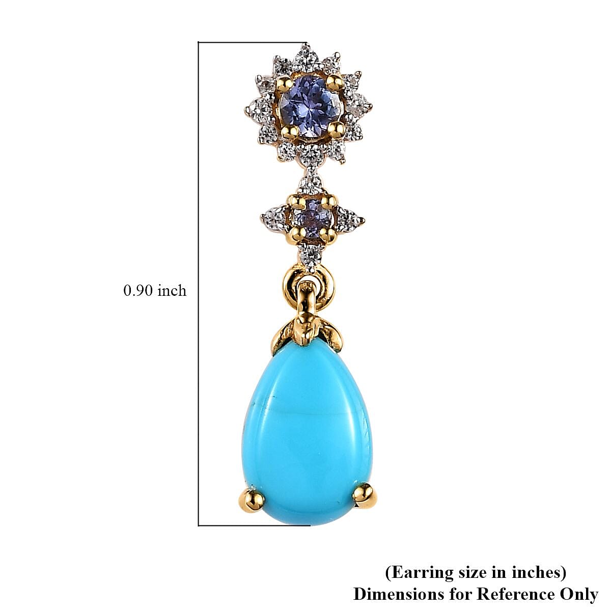 D'Joy Premium Sleeping Beauty Turquoise and Multi Gemstone Dangling Earrings in Vermeil Yellow Gold Over Sterling Silver 3.10 ctw