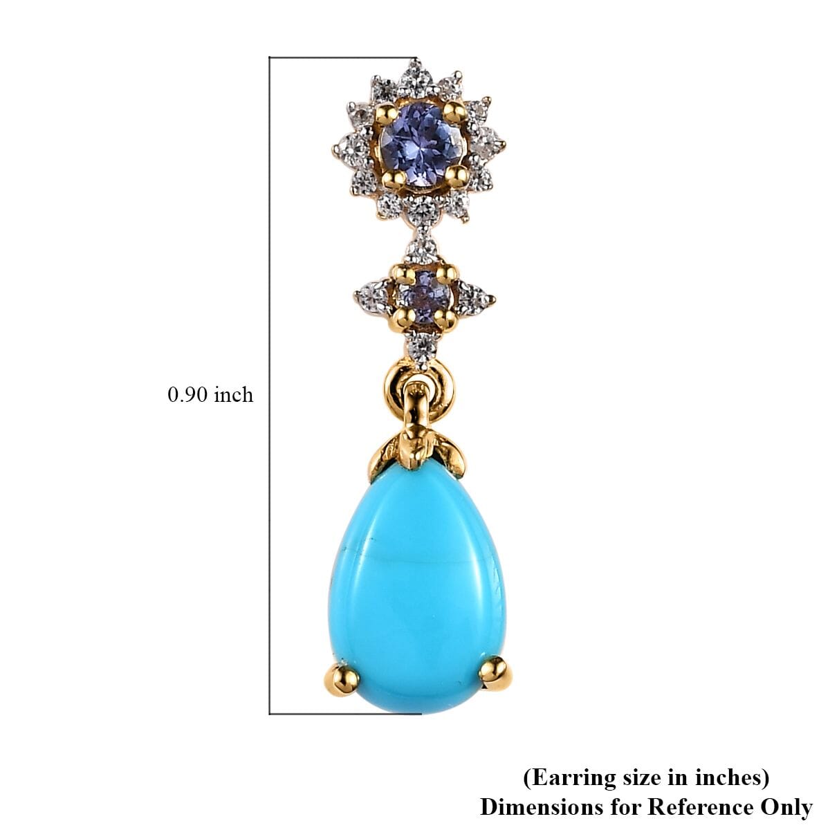 Premium Sleeping Beauty Turquoise and Multi Gemstone Dangling Earrings in Vermeil Yellow Gold Over Sterling Silver 3.10 ctw image number 5