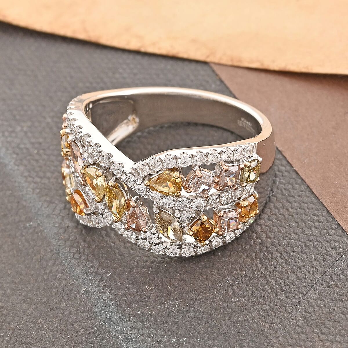 Modani 18K White, Yellow and Rose Gold SI Natural Multi Diamond Ring 6 Grams (Del. in 10-12 Days) 2.15 ctw image number 1