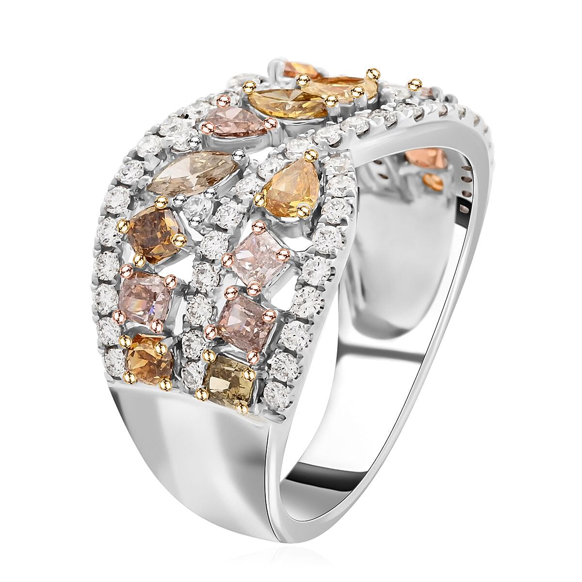 Modani 18K White, Yellow and Rose Gold SI Natural Multi Diamond Ring 6 Grams (Del. in 10-12 Days) 2.15 ctw image number 3