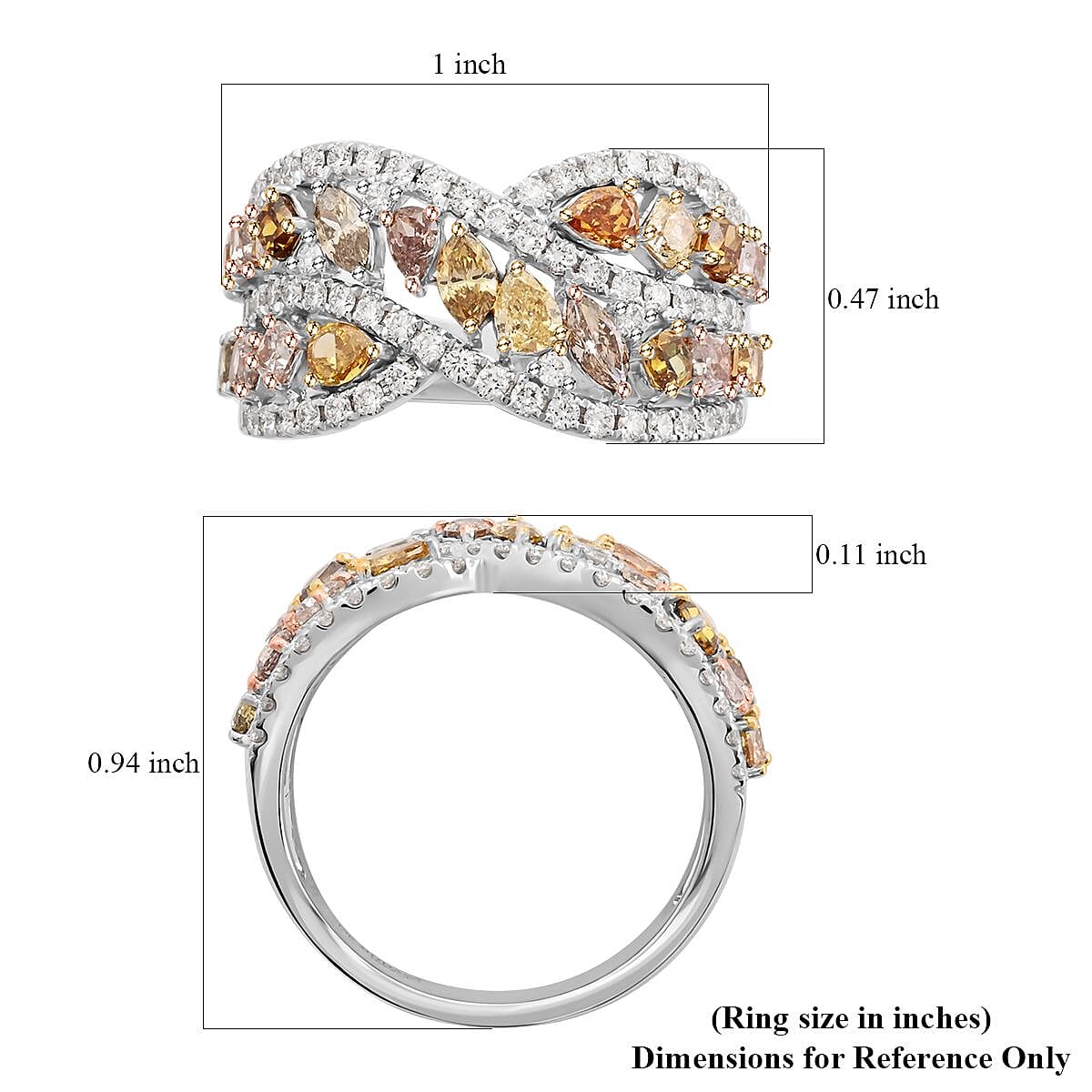 Modani 18K White, Yellow and Rose Gold SI Natural Multi Diamond Ring (Size 5.0) 6 Grams (Del. in 10-12 Days) 2.15 ctw image number 5