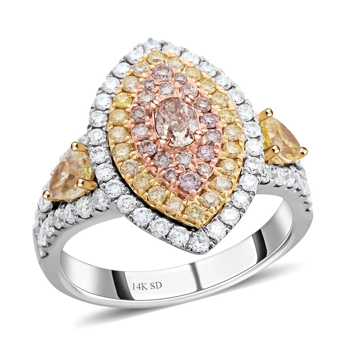 Modani 14K White, Yellow and Rose Gold Natural Pink, Yellow and White Diamond (SI) Ring (Size 9.0) 5.10 Grams 1.95 ctw (Del. in 10-12 Days) image number 0