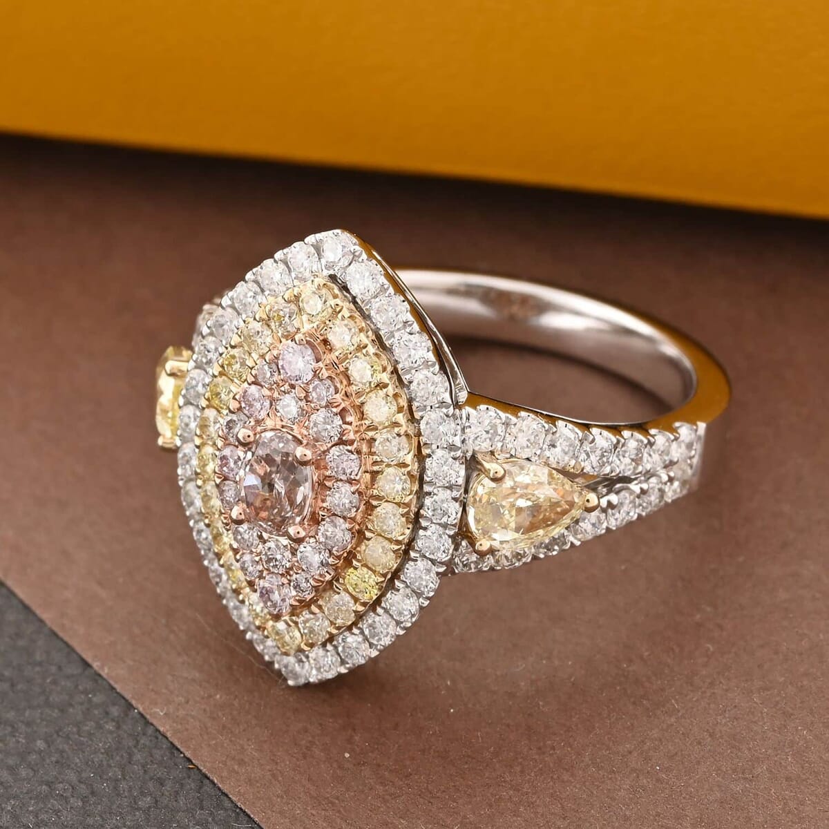 Modani 14K White, Yellow and Rose Gold Natural Pink, Yellow and White Diamond (SI) Ring (Size 9.0) 5.10 Grams 1.95 ctw (Del. in 10-12 Days) image number 1