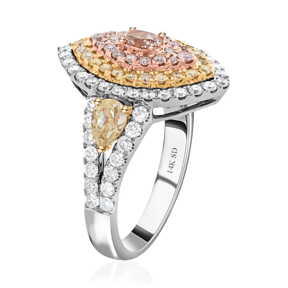 Modani 14K White, Yellow and Rose Gold Natural Pink, Yellow and White Diamond (SI) Ring (Size 9.0) 5.10 Grams 1.95 ctw (Del. in 10-12 Days) image number 3
