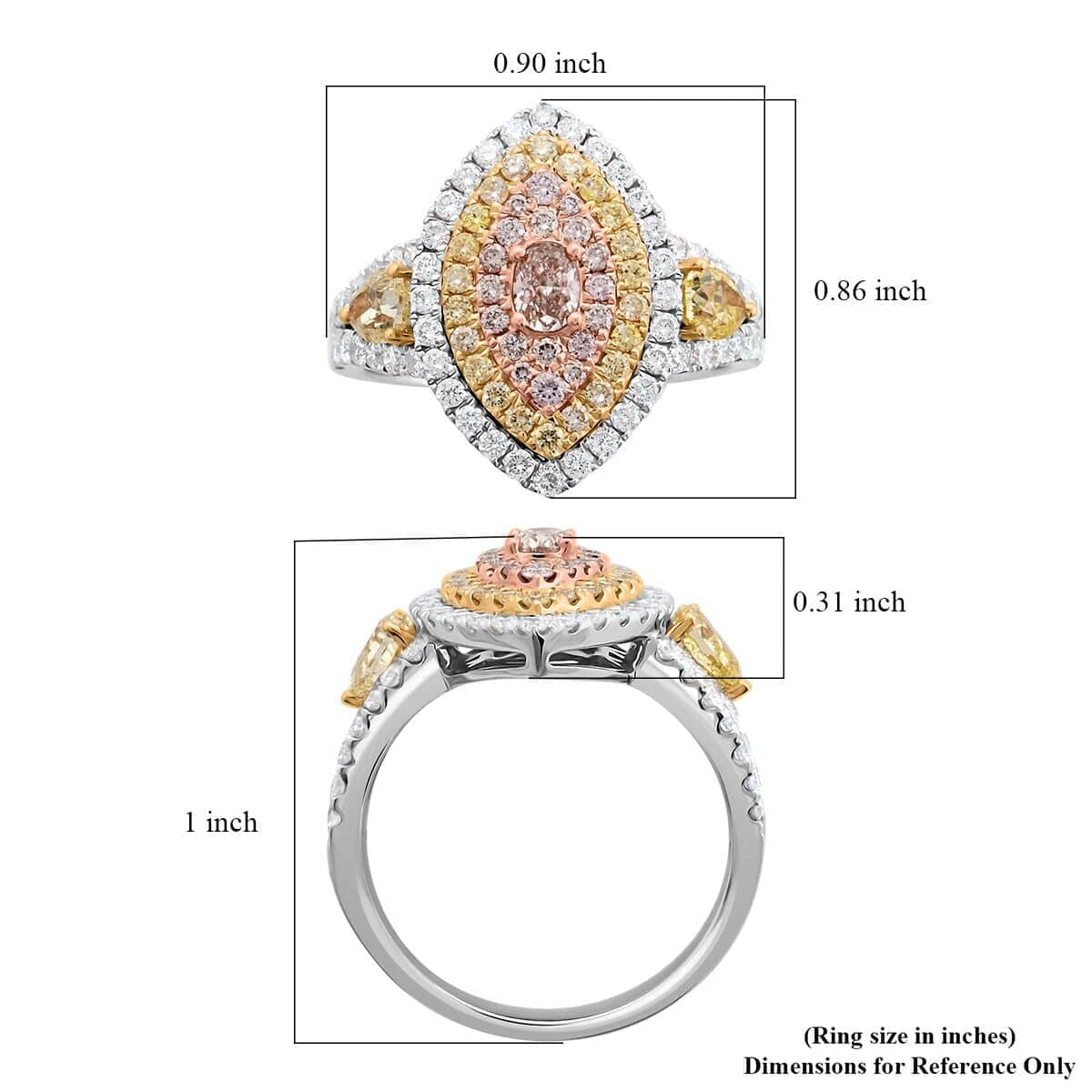 Modani 14K White, Yellow and Rose Gold Natural Pink, Yellow and White Diamond (SI) Ring (Size 9.0) 5.10 Grams 1.95 ctw (Del. in 10-12 Days) image number 5