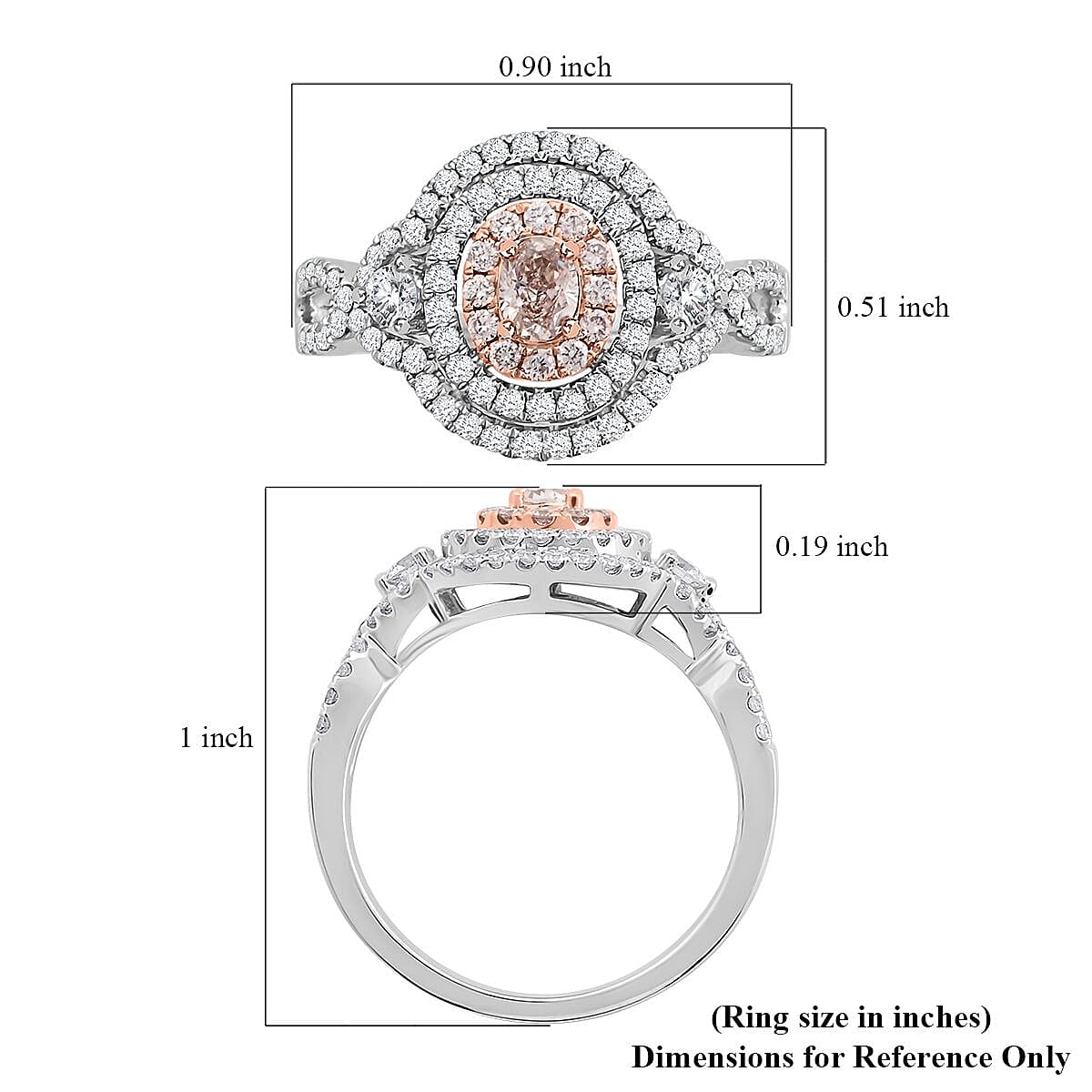Modani 14K White and Rose Gold Natural Pink and White Diamond (SI) Ring (Size 10.0) 5.10 Grams 1.00 ctw (Del. in 10-12 Days)