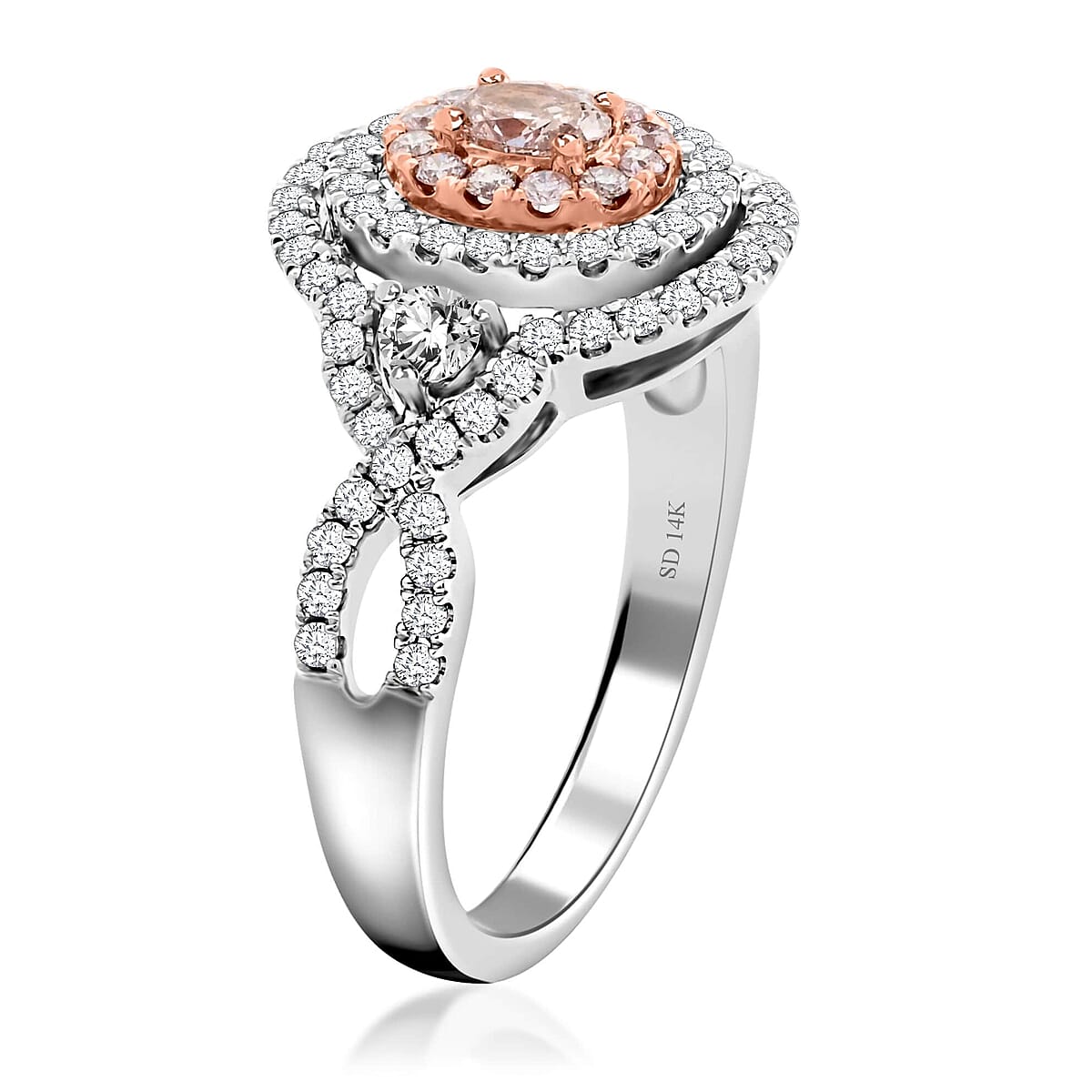 Modani Natural Pink and White Diamond (SI) 1.00 ctw Ring in 14K White and Rose Gold (Size 7.0) 5.10 Grams image number 3