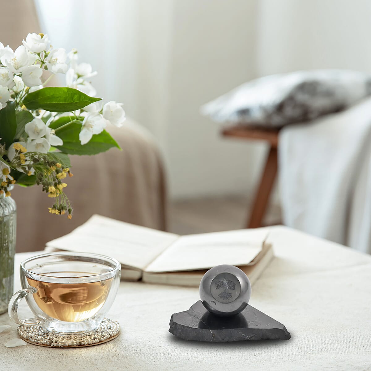 Shungite Engraved Sphere 5cm -Tree of Life image number 1