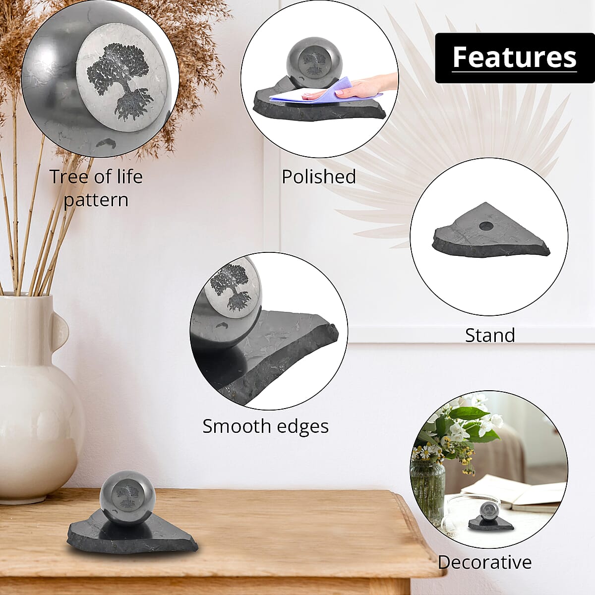 Shungite Engraved Sphere 5cm -Tree of Life image number 2