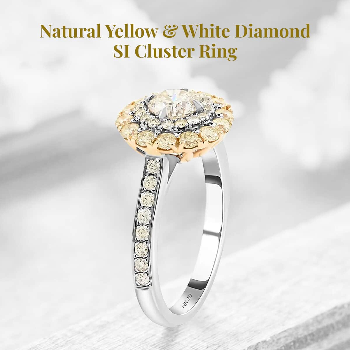 Modani 14K White & Yellow Gold Natural Yellow and White Diamond SI Ring (Size 10.0) 1.25 ctw (Del. in 10-12 Days) image number 2