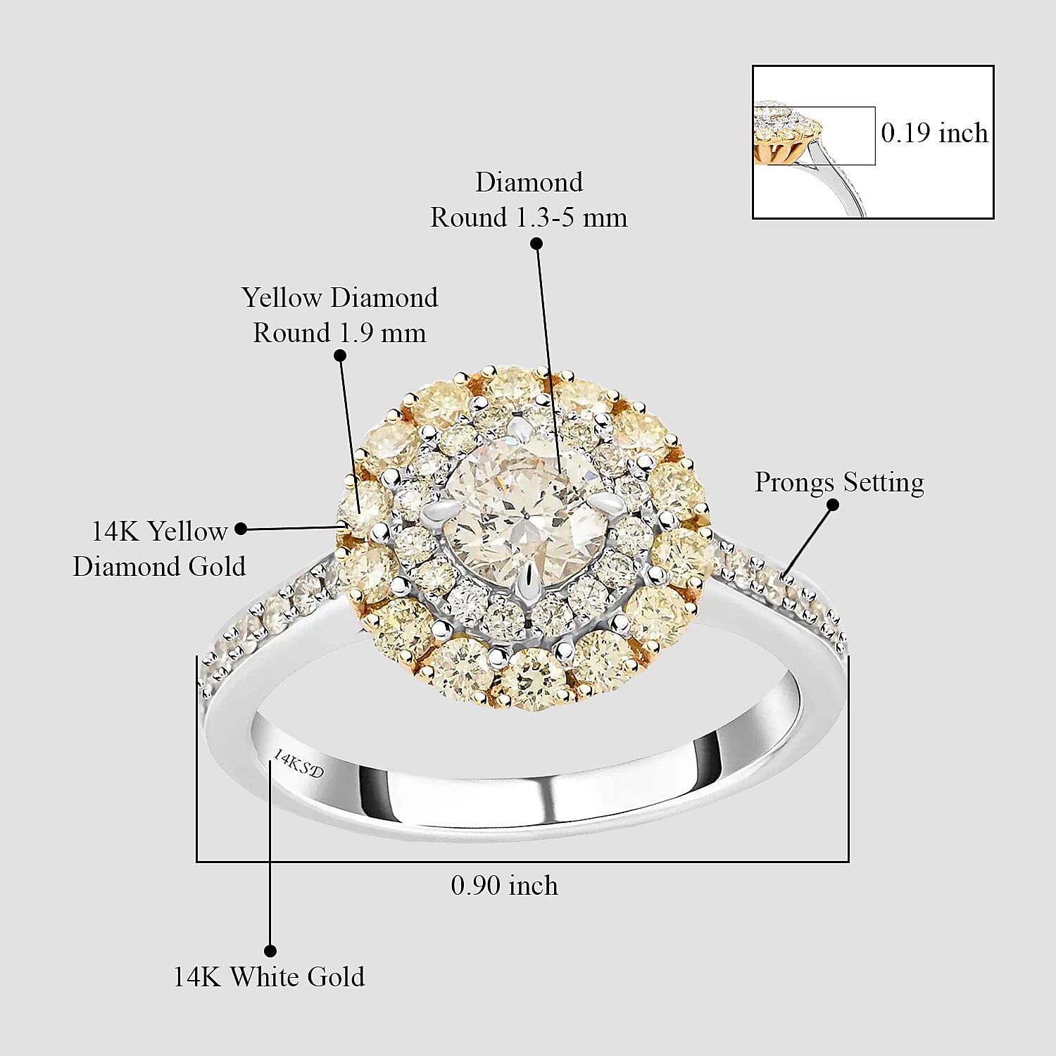 Modani Natural Yellow and White Diamond SI 1.25 ctw Ring in 14K White & Yellow Gold (Size 10.0)