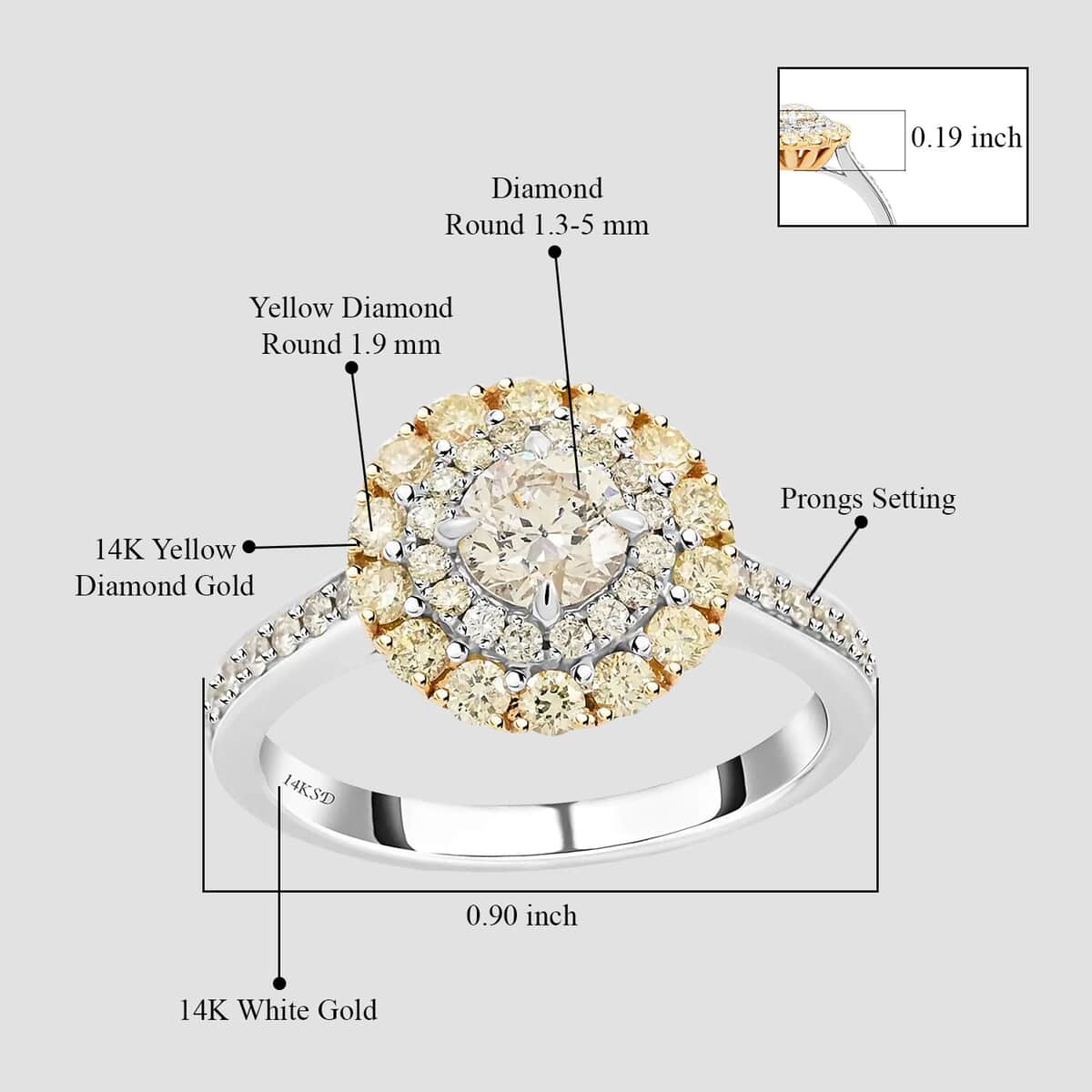 Modani 14K White & Yellow Gold Natural Yellow and White Diamond SI Ring (Size 10.0) 1.25 ctw (Del. in 10-12 Days) image number 4