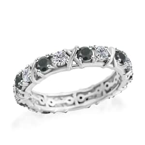 Blue Sapphire and Moissanite XO Band Ring in Platinum Over Sterling Silver (Size 10.0) 1.65 ctw