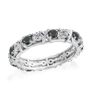 Blue Sapphire and Moissanite XO Band Ring in Platinum Over Sterling Silver (Size 5.0) 1.65 ctw