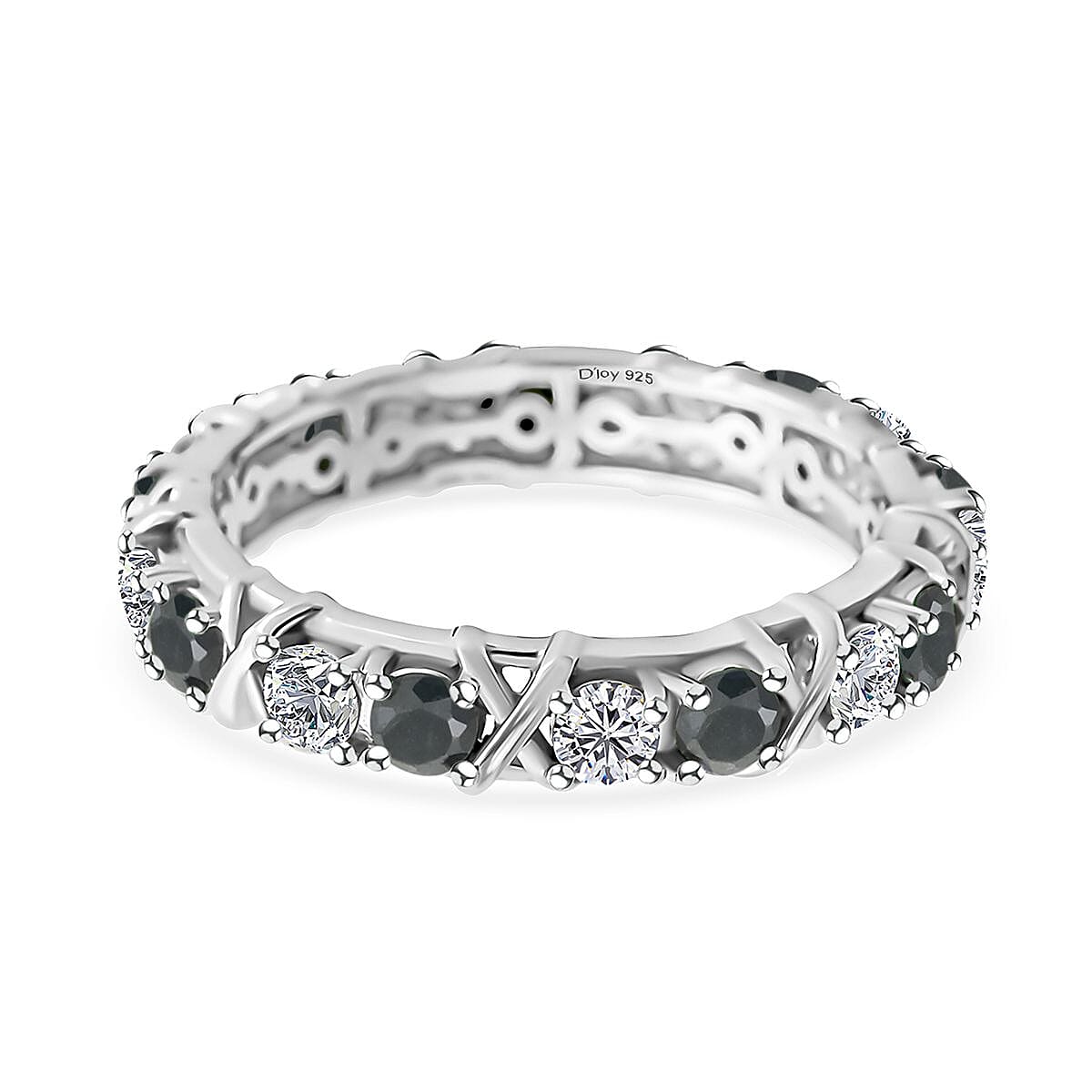 Blue Sapphire and Moissanite XO Band Ring in Platinum Over Sterling Silver (Size 5.0) 1.65 ctw image number 4