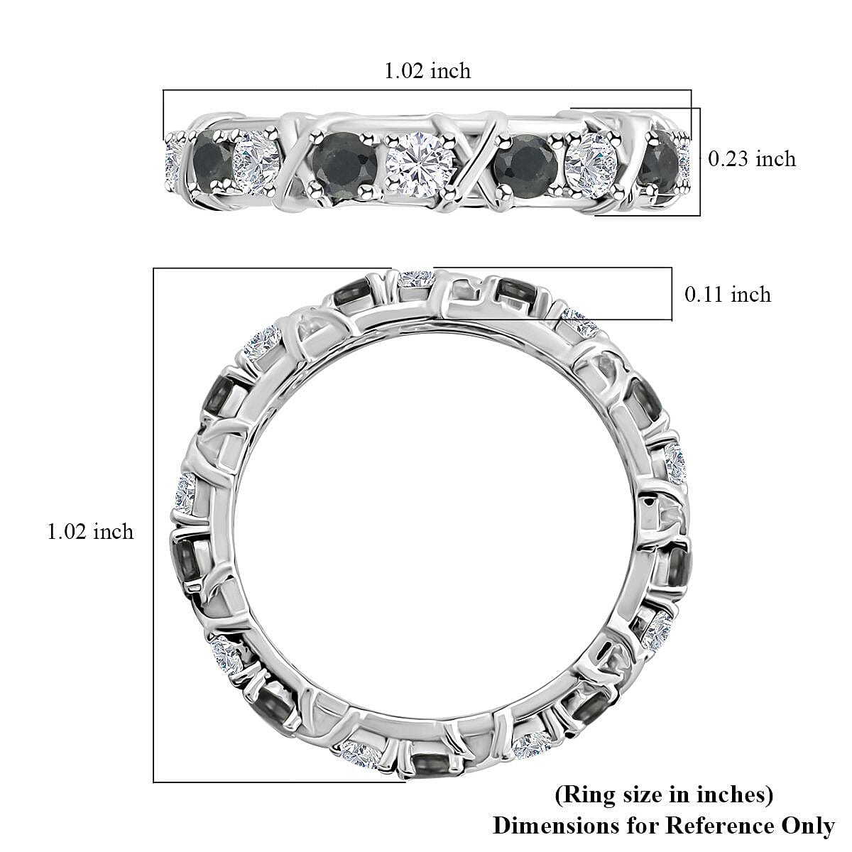 Blue Sapphire and Moissanite XO Band Ring in Platinum Over Sterling Silver (Size 5.0) 1.65 ctw image number 5