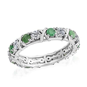 Emerald and Moissanite XO Band Ring in Vermeil YG and Platinum Over Sterling Silver (Size 7.0) 1.65 ctw