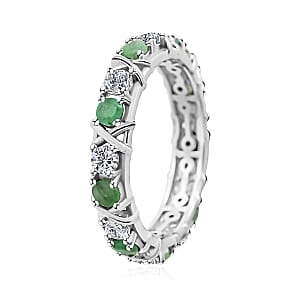Emerald and Moissanite XO Band Ring in Vermeil YG and Platinum Over Sterling Silver (Size 7.0) 1.65 ctw