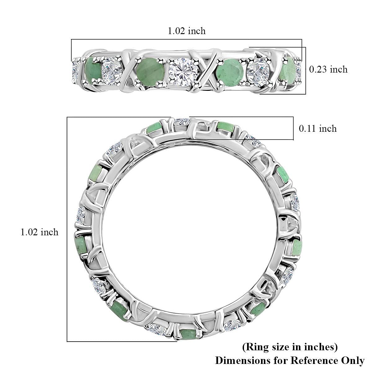 Emerald and Moissanite XO Band Ring in Vermeil YG and Platinum Over Sterling Silver (Size 7.0) 1.65 ctw image number 5