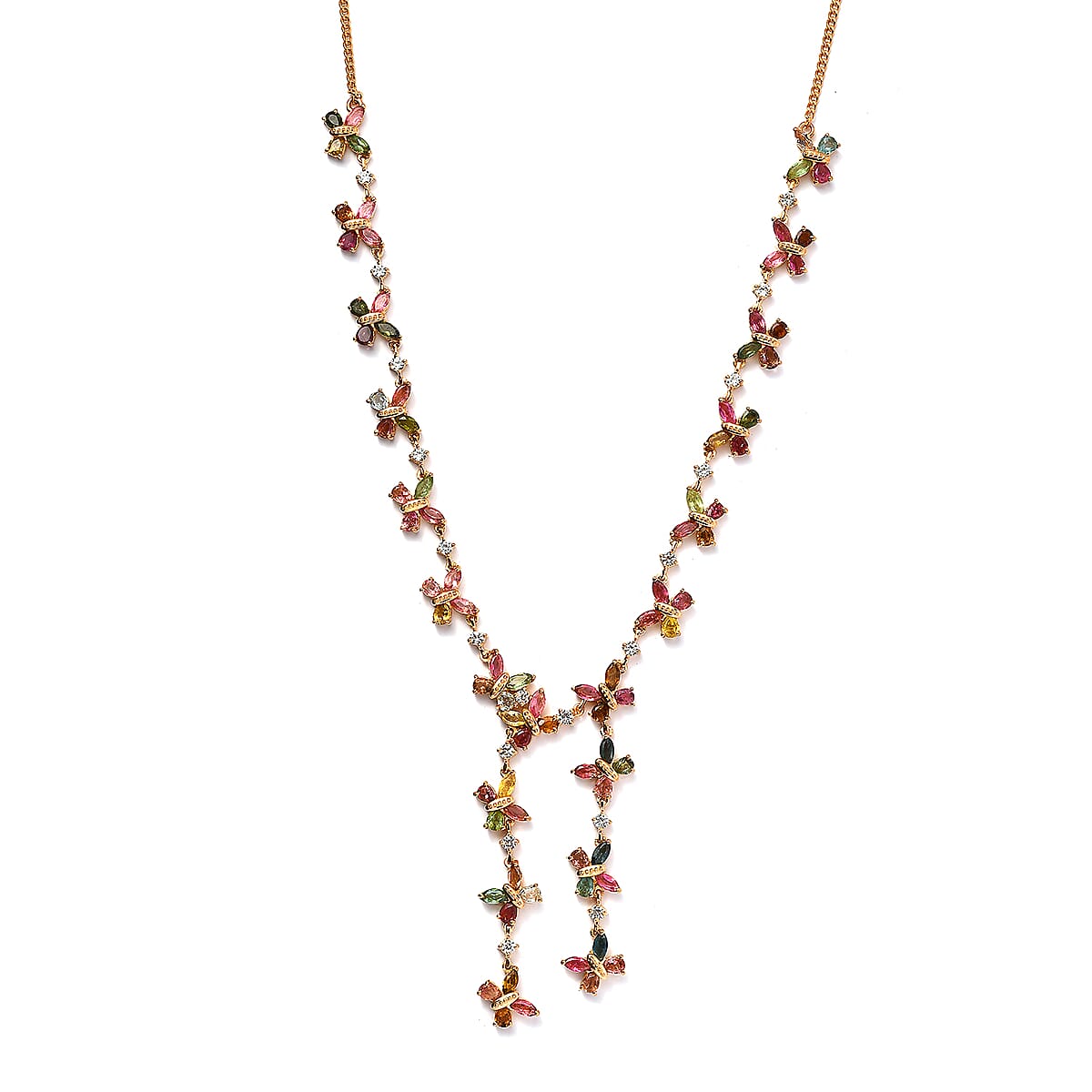 GP Trionfo Collection Premium Multi-Tourmaline and White Zircon Necklace 18 Inches in Vermeil Yellow Gold Over Sterling Silver 14.80 ctw image number 0