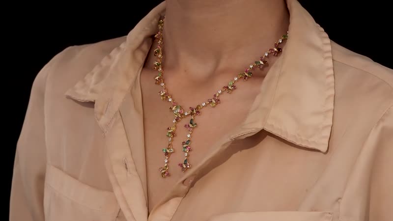 GP Trionfo Collection Premium Multi-Tourmaline and White Zircon Necklace 18 Inches in Vermeil Yellow Gold Over Sterling Silver 14.80 ctw