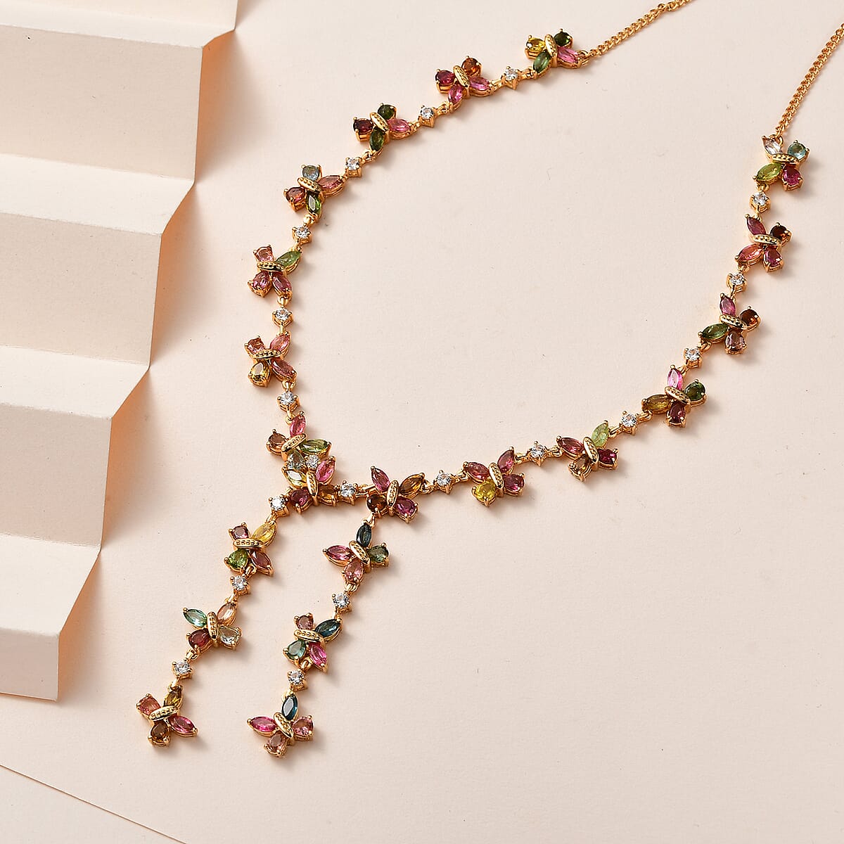 GP Trionfo Collection Premium Multi-Tourmaline and White Zircon Necklace 18 Inches in Vermeil Yellow Gold Over Sterling Silver 14.80 ctw image number 1