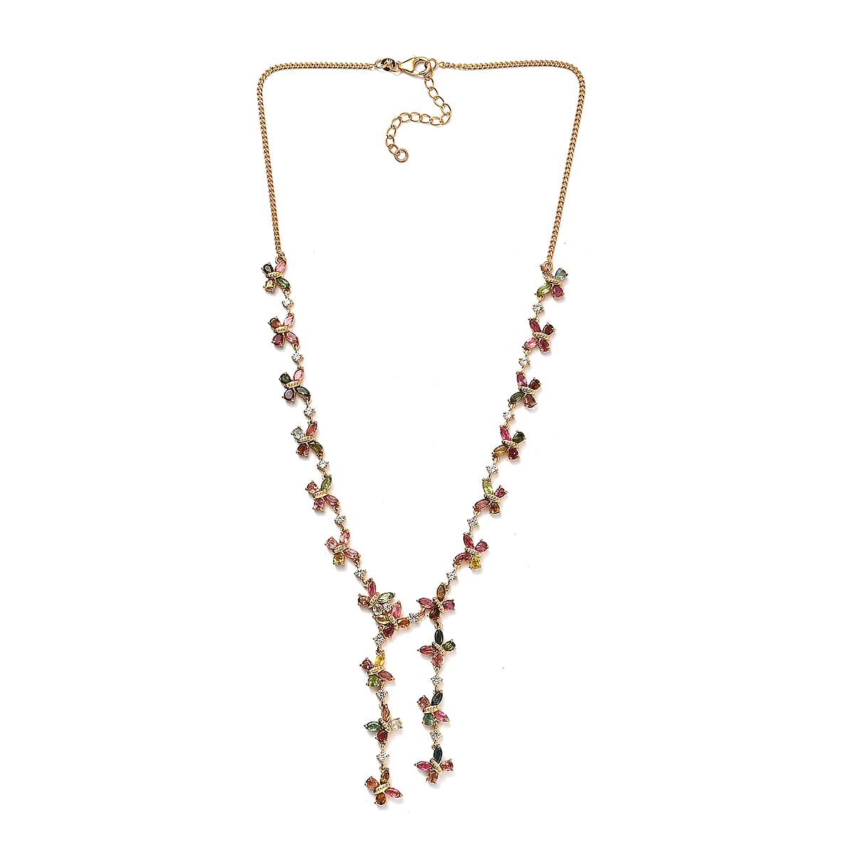 GP Trionfo Collection Premium Multi-Tourmaline and White Zircon Necklace 18 Inches in Vermeil Yellow Gold Over Sterling Silver 14.80 ctw image number 3