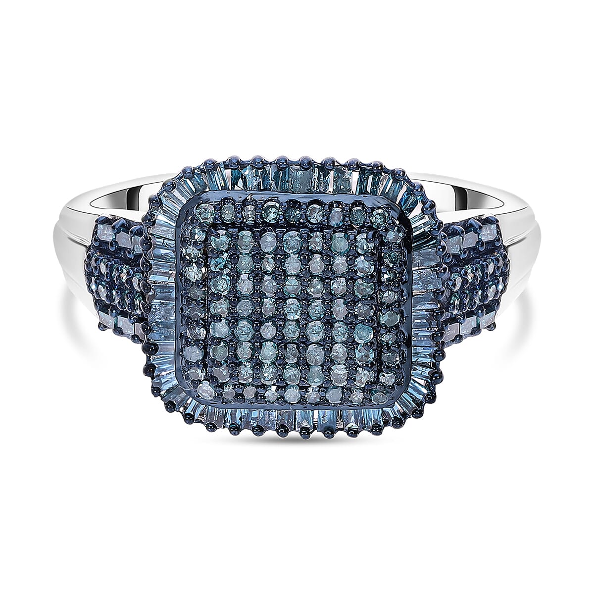 Blue Diamond 1.01 ctw Ring in Platinum Over Sterling Silver (Size 11.5)
