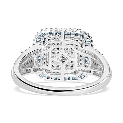 Blue Diamond 1.01 ctw Ring in Platinum Over Sterling Silver (Size 11.5)