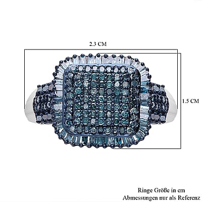 Blue Diamond 1.01 ctw Ring in Platinum Over Sterling Silver (Size 11.5)