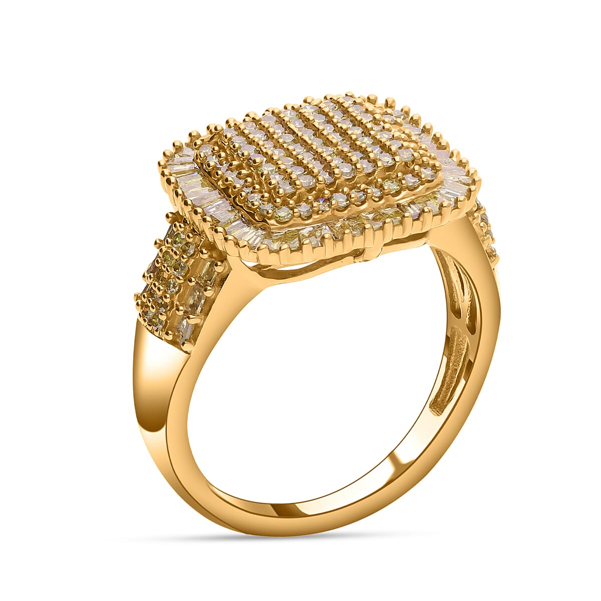 Yellow Diamond 1.01 ctw Ring in 18K Vermeil Yellow Gold Over Sterling Silver (Size 11.5)