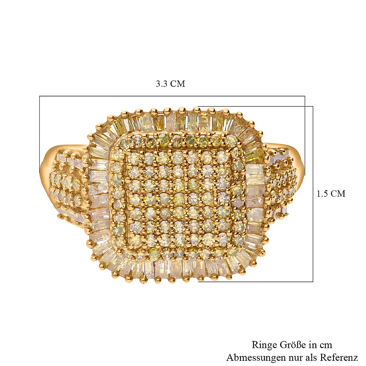 Yellow Diamond 1.01 ctw Ring in 18K Vermeil Yellow Gold Over Sterling Silver (Size 11.5)