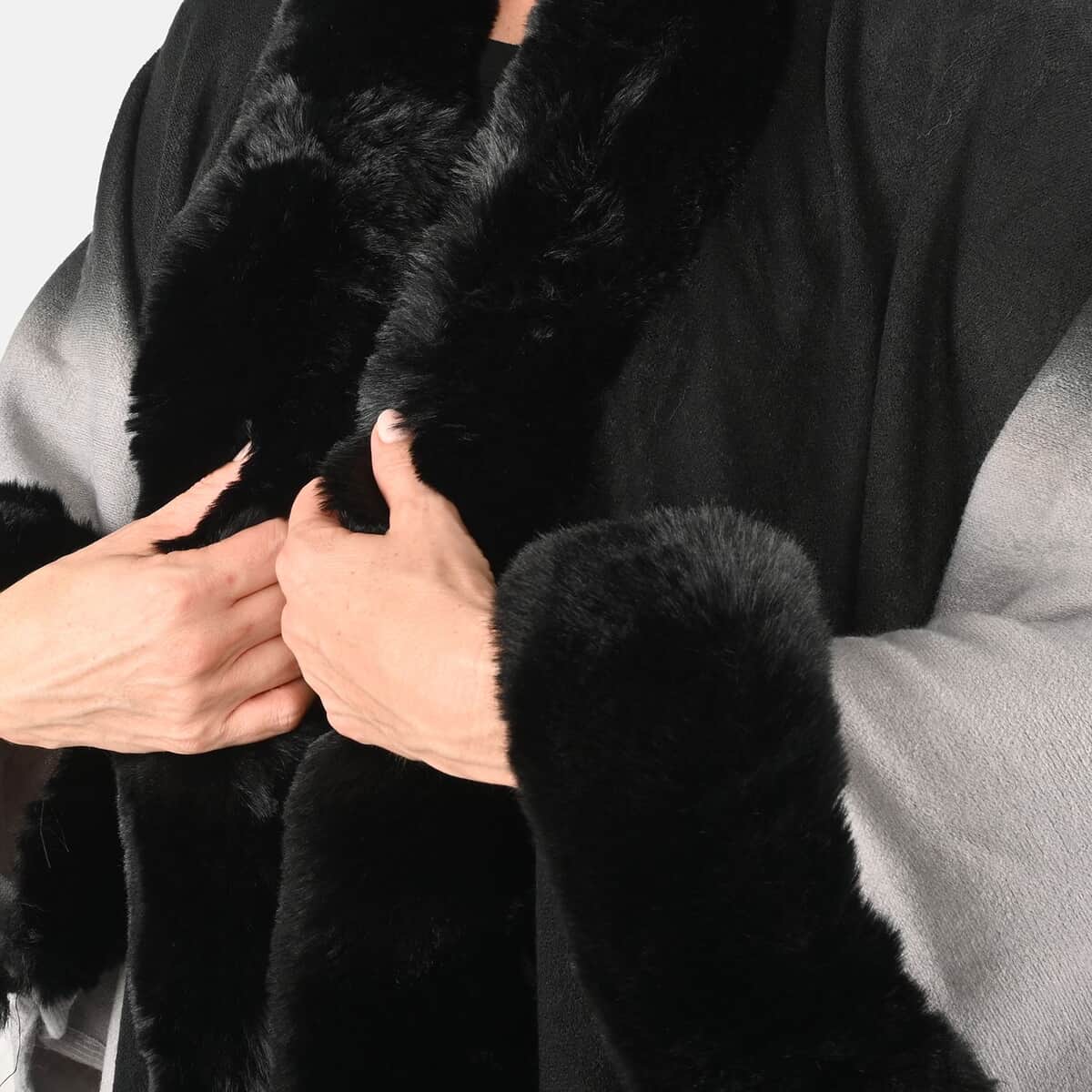 Tamsy Black Faux Fur Cape with Gradient - One Size Fits Most image number 4