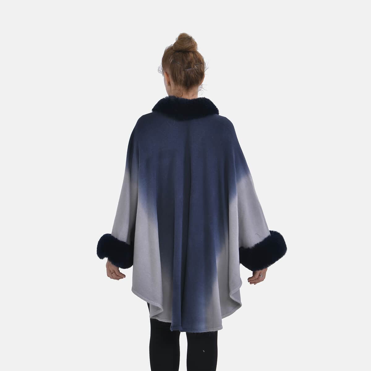 Tamsy Blue Ombre Cape with Faux Fur Trim - One Size Fits Most image number 1